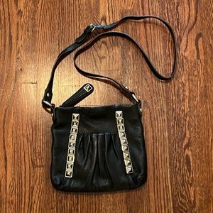 B. Makowsky Leather Crossbody Bag with Silver Hardware/Studs - Black